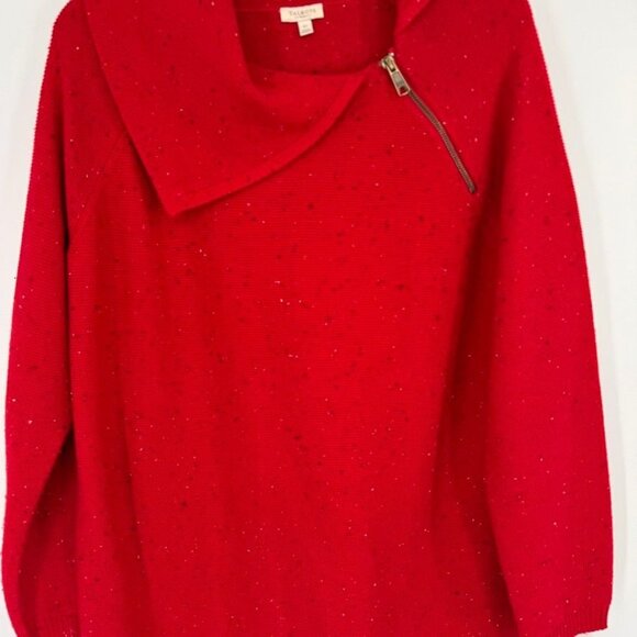 Talbots Plus Red speckled Sweater Womens size1X Cotton Blend zip collar - Picture 6 of 12